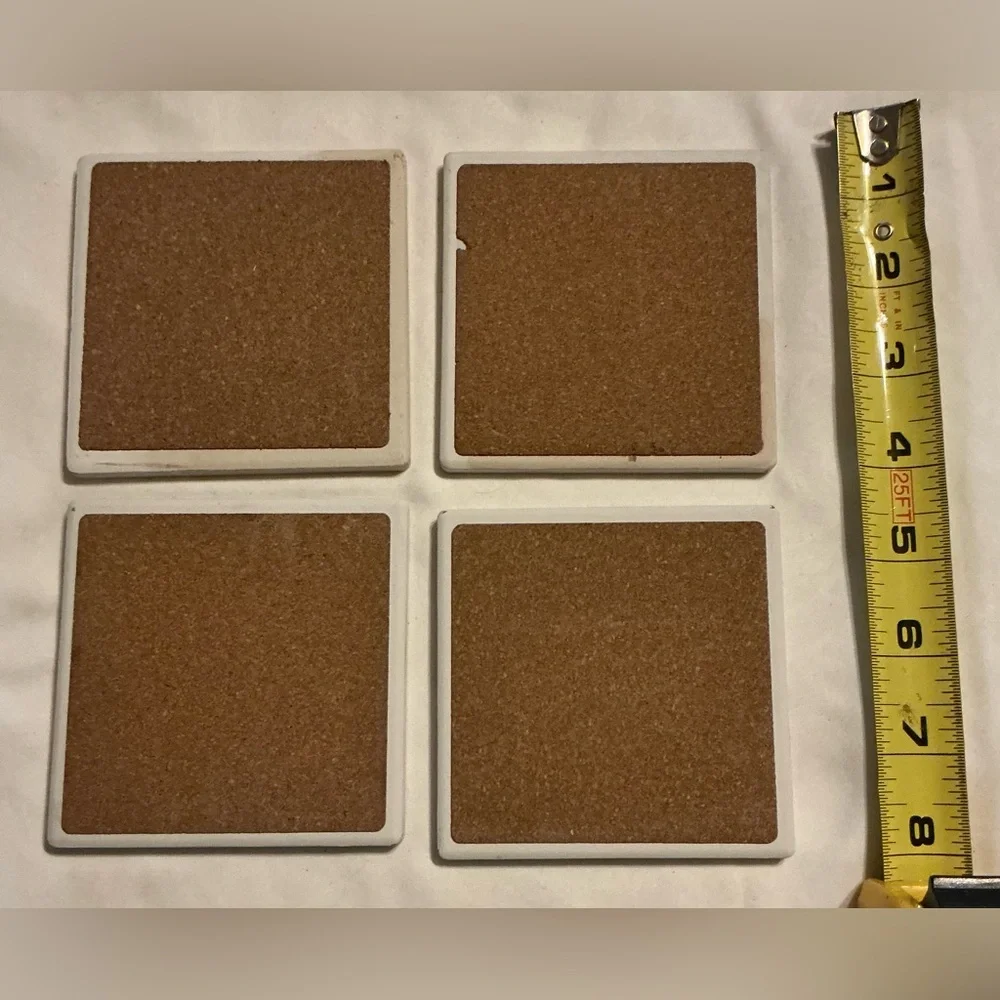 NWOT Set of 4 Decorative Quote Coasters - Pink, Cream, Red, Gold Accents